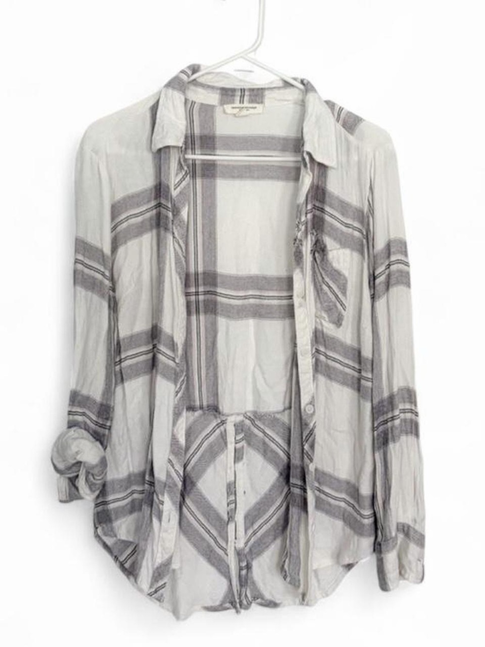 Nordstrom Beach Lunch Lounge White & Grey Plaid Flannel Button Up Shirt
